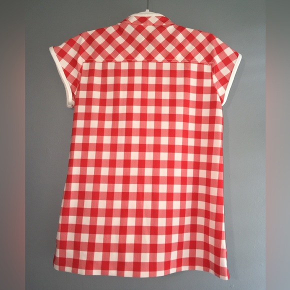 🐜 VINTAGE red and white gingham button-up short sleeve shirt, small — VGUC - Picture 2 of 12